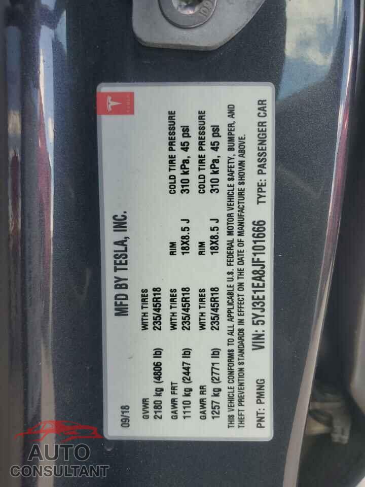 TESLA MODEL 3 2018 - 5YJ3E1EA8JF101666