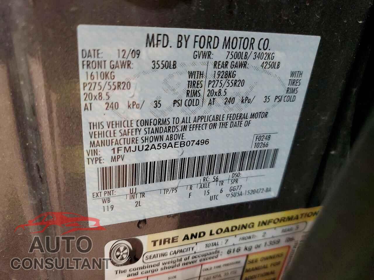 FORD EXPEDITION 2010 - 1FMJU2A59AEB07496