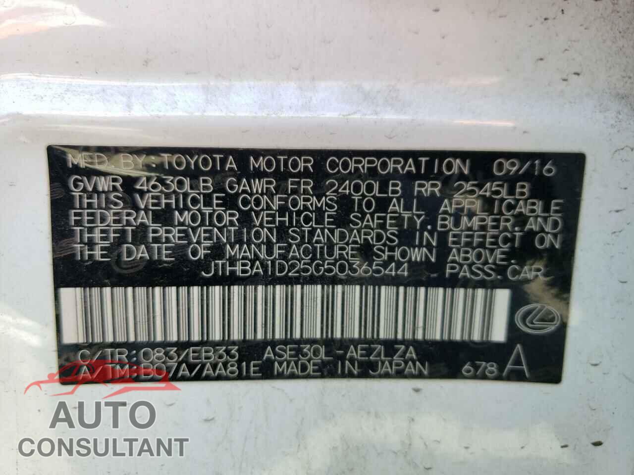 LEXUS IS 2016 - JTHBA1D25G5036544