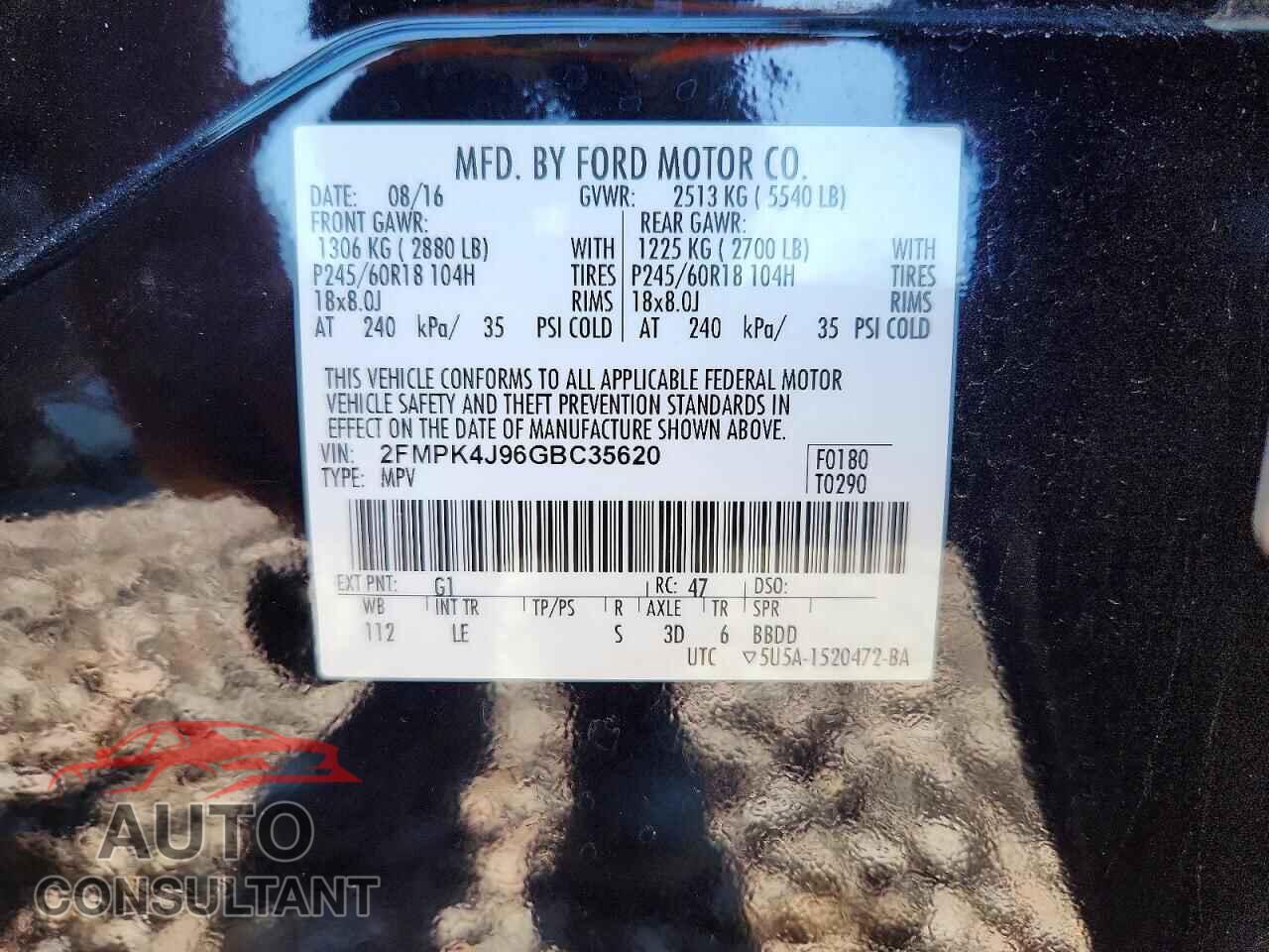 FORD EDGE 2016 - 2FMPK4J96GBC35620