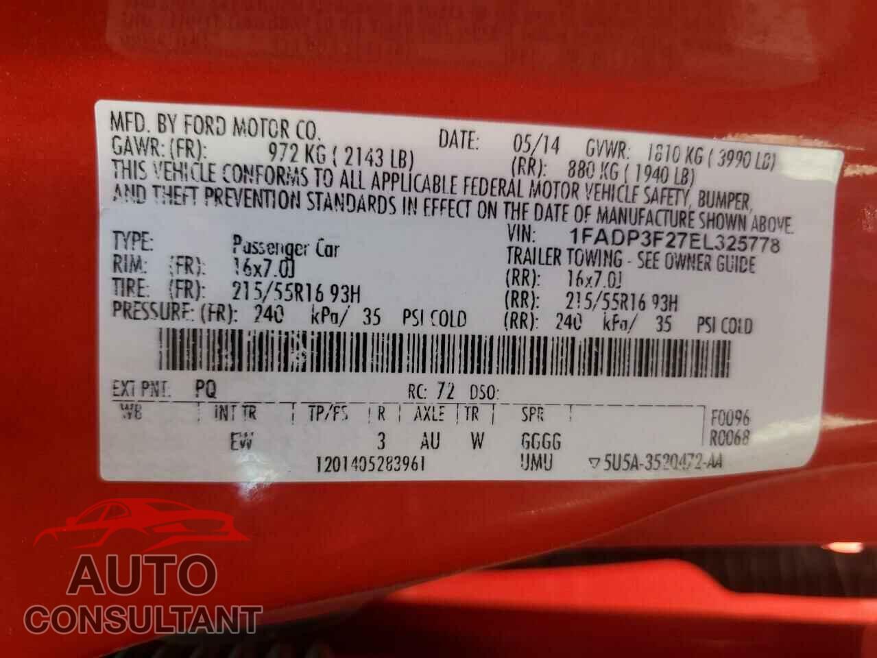 FORD FOCUS 2014 - 1FADP3F27EL325778