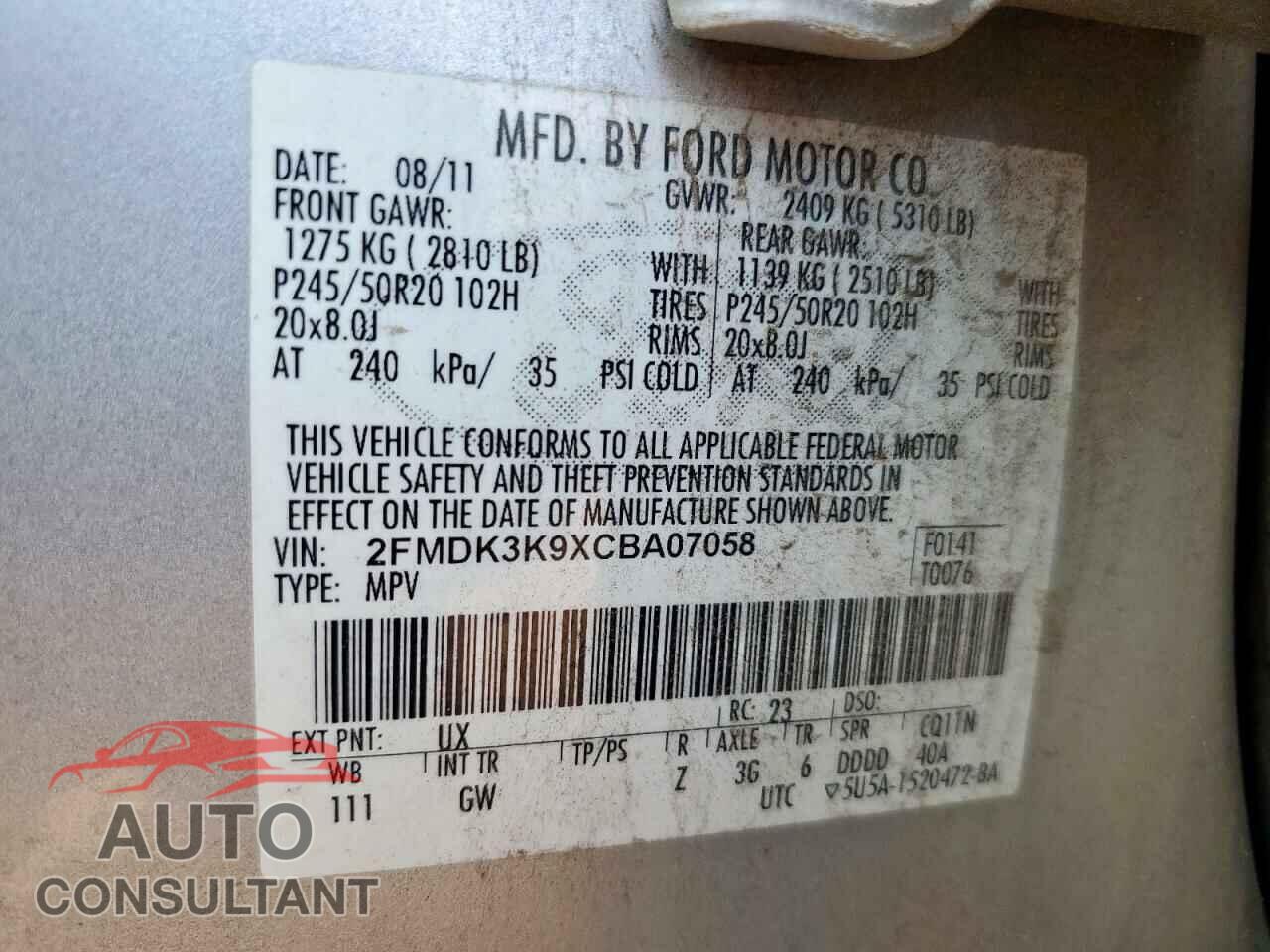 FORD EDGE 2012 - 2FMDK3K9XCBA07058