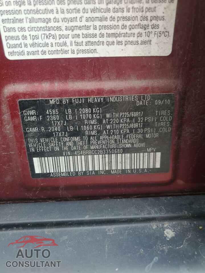 SUBARU OUTBACK 2011 - 4S4BRBCC2B3350680
