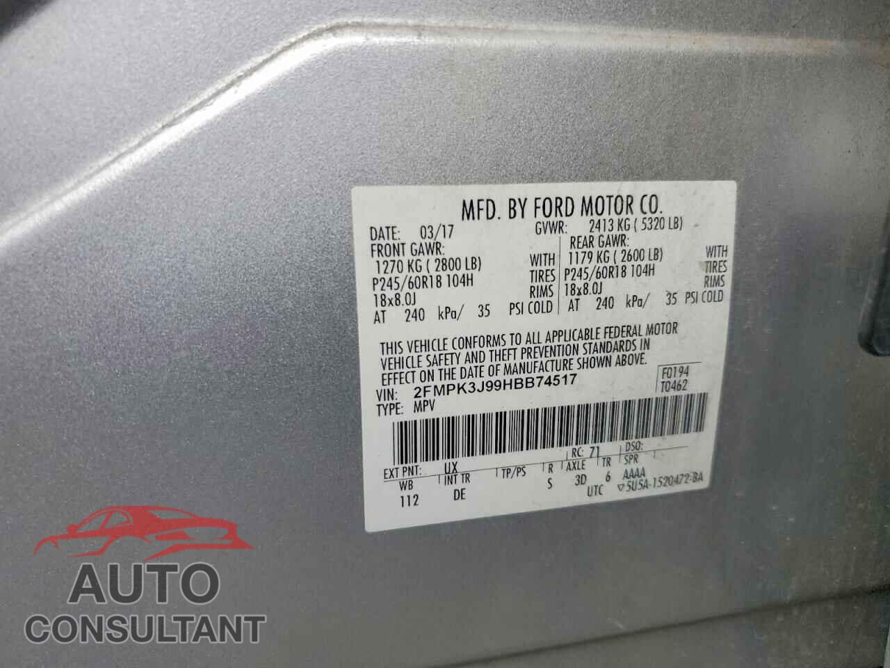 FORD EDGE 2017 - 2FMPK3J99HBB74517