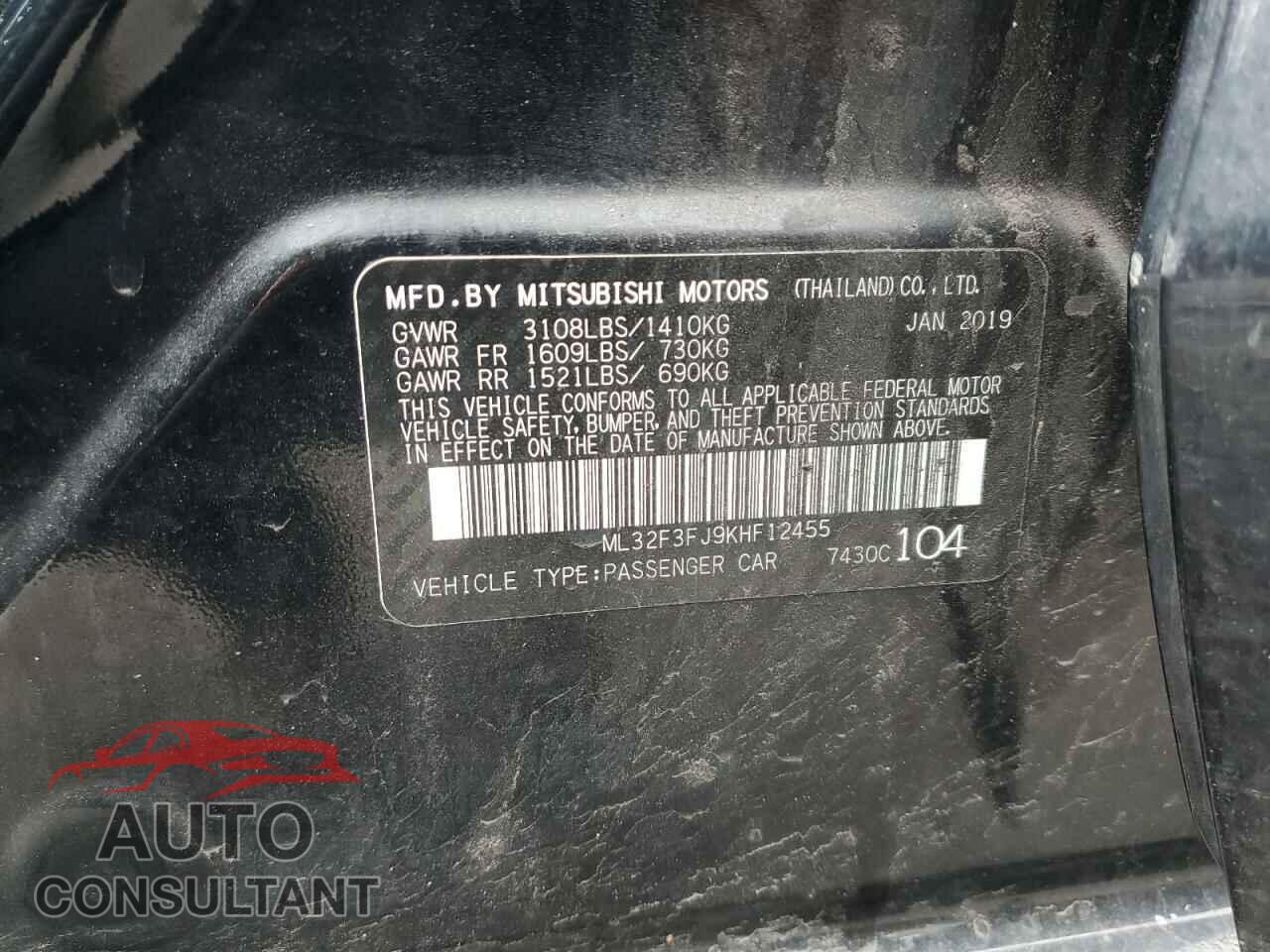 MITSUBISHI MIRAGE 2019 - ML32F3FJ9KHF12455