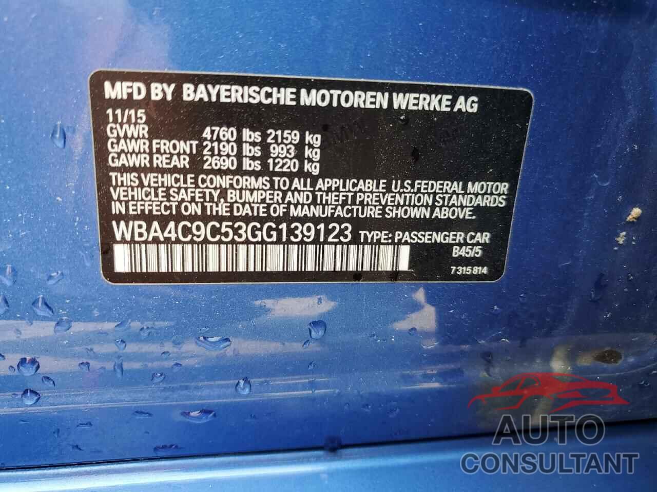 BMW 4 SERIES 2016 - WBA4C9C53GG139123