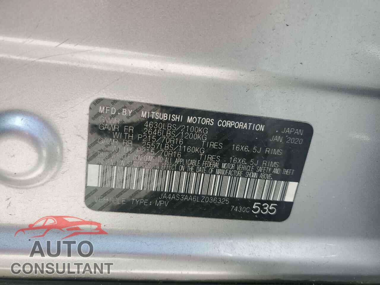 MITSUBISHI ECLIPSE 2020 - JA4AS3AA6LZ036325