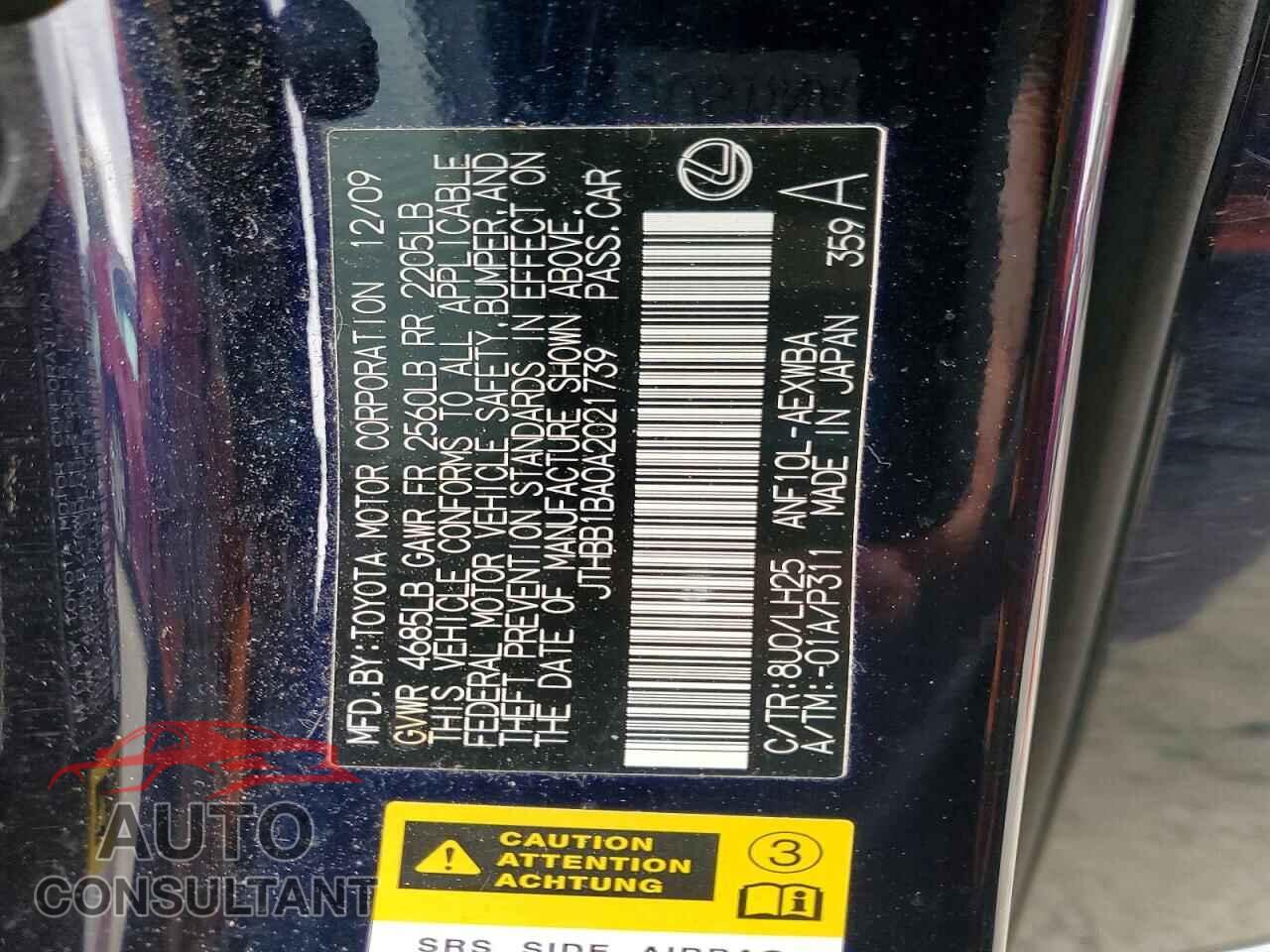 LEXUS HS 2010 - JTHBB1BA0A2021739