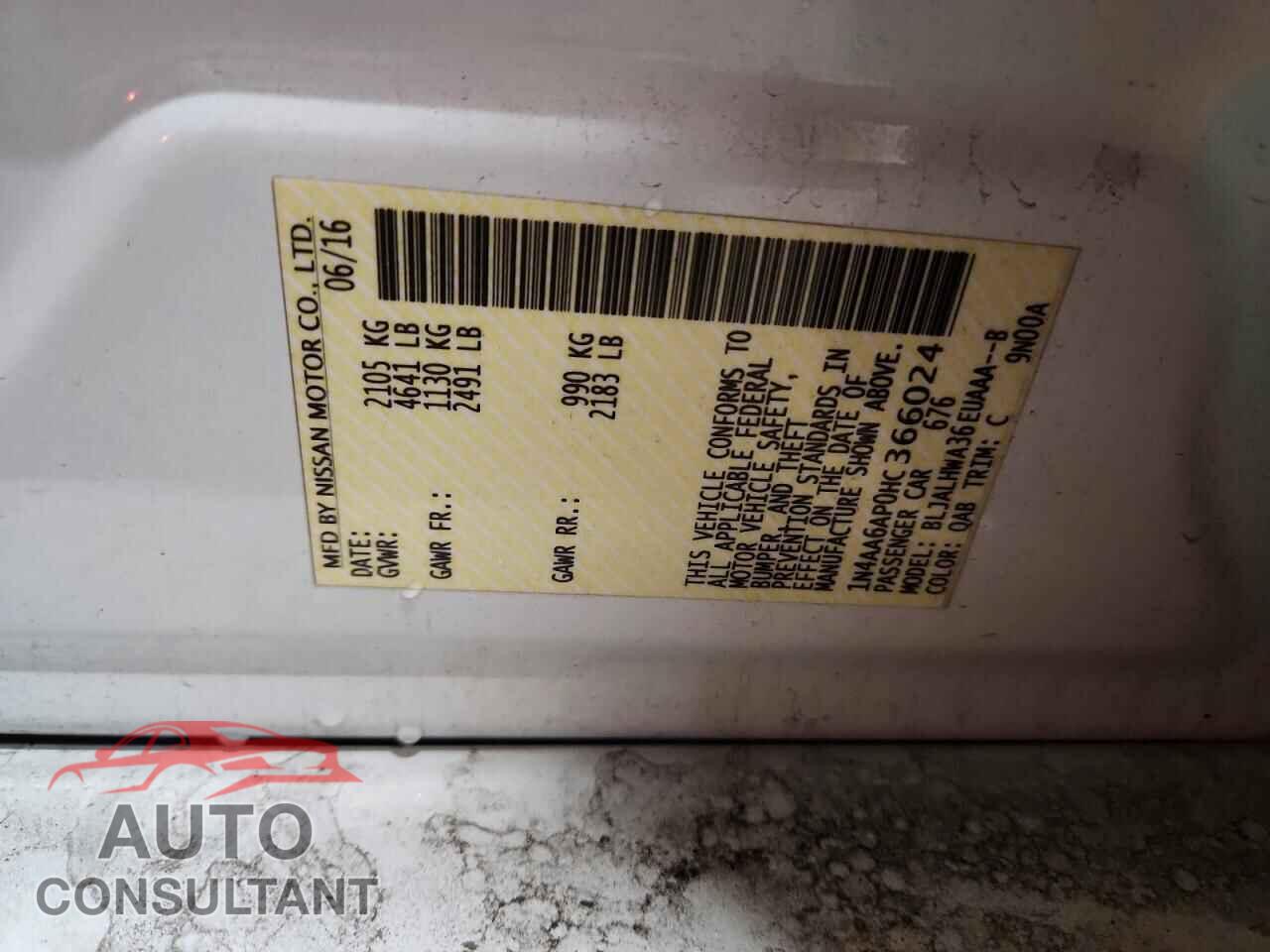NISSAN MAXIMA 2017 - 1N4AA6AP0HC366024