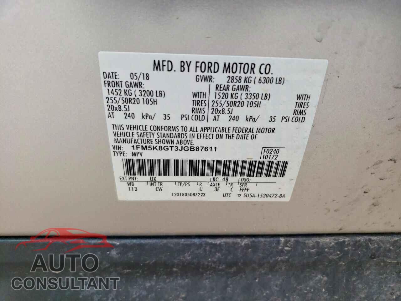 FORD EXPLORER 2018 - 1FM5K8GT3JGB87611