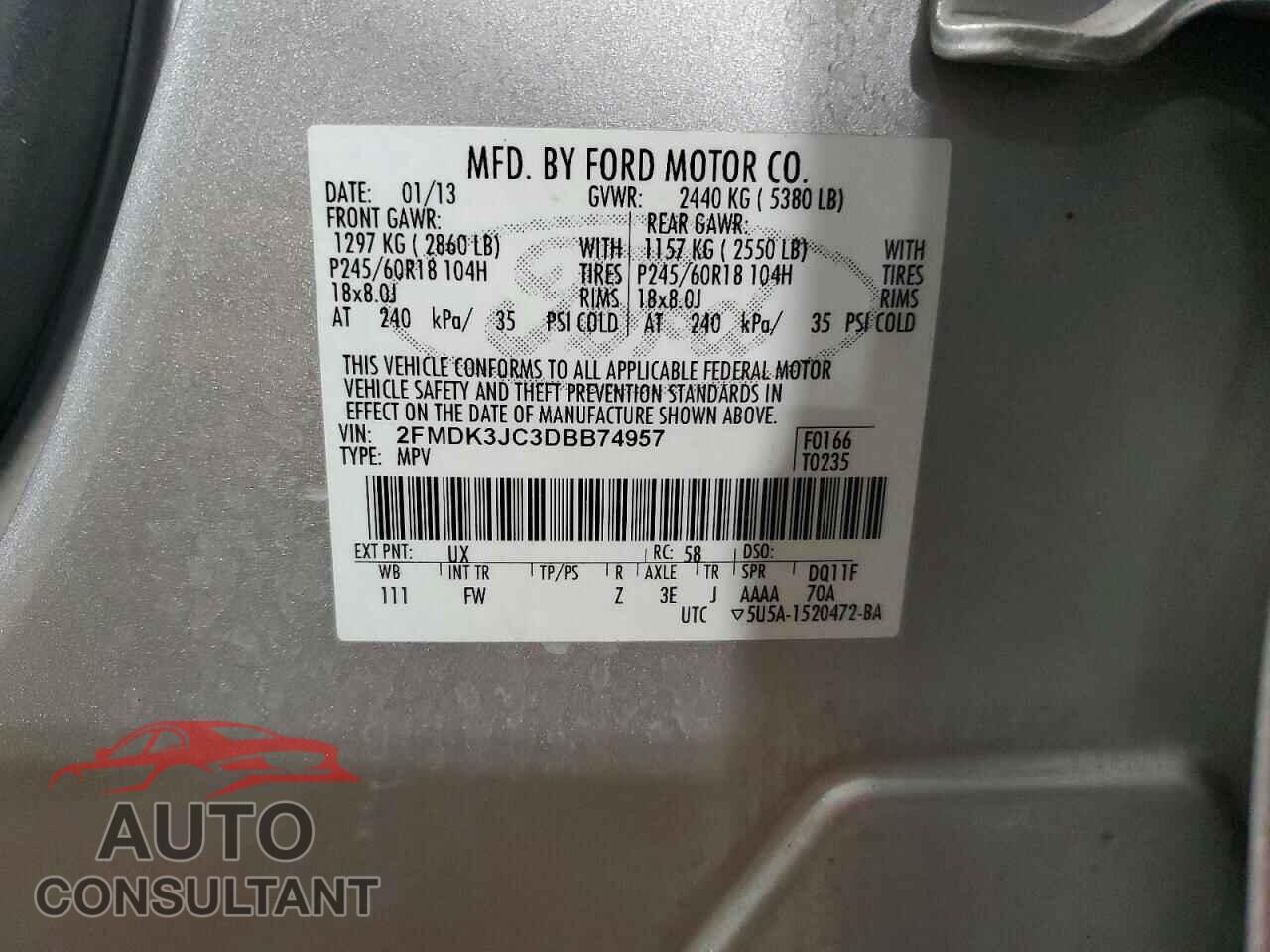 FORD EDGE 2013 - 2FMDK3JC3DBB74957