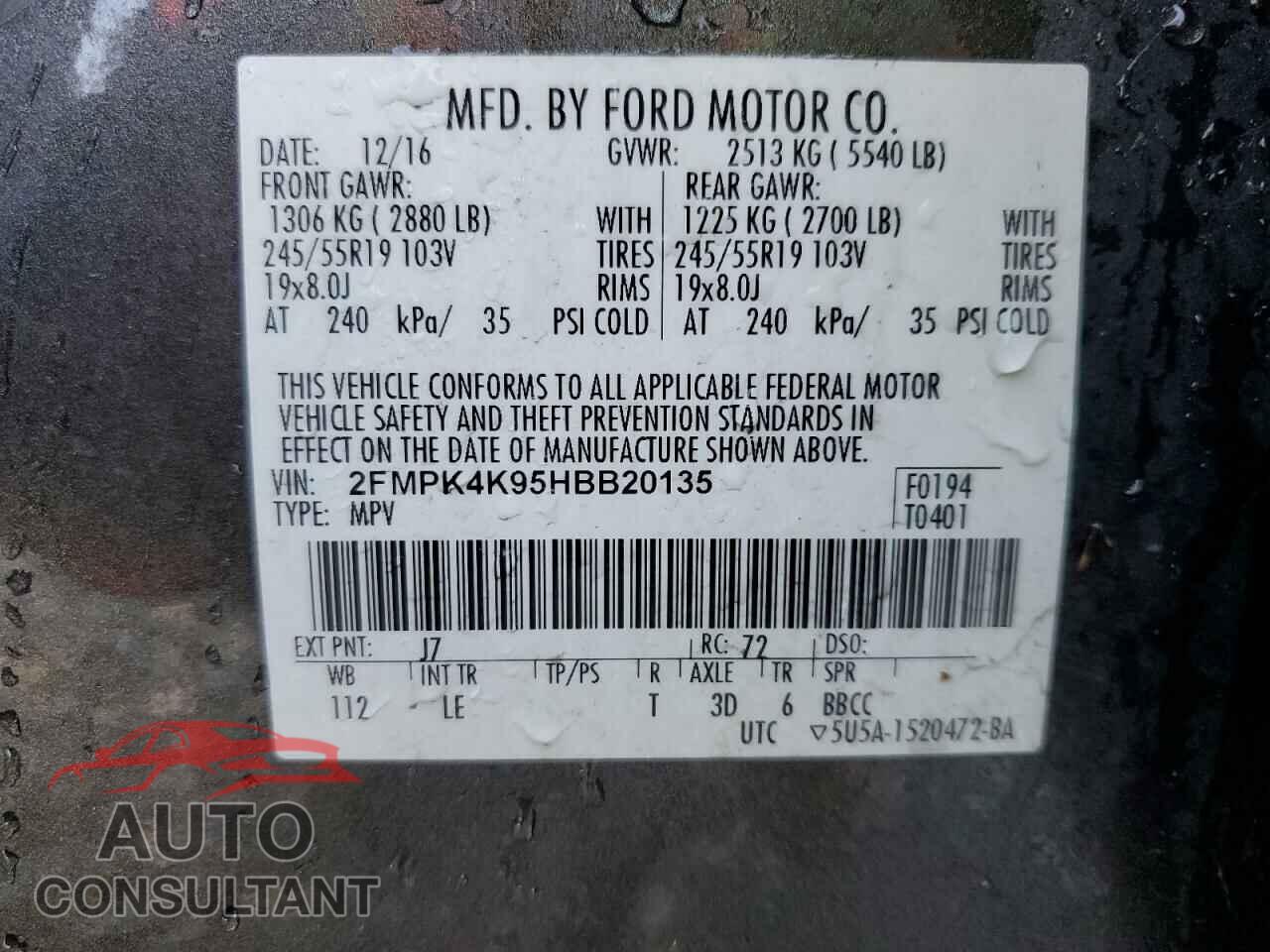FORD EDGE 2017 - 2FMPK4K95HBB20135