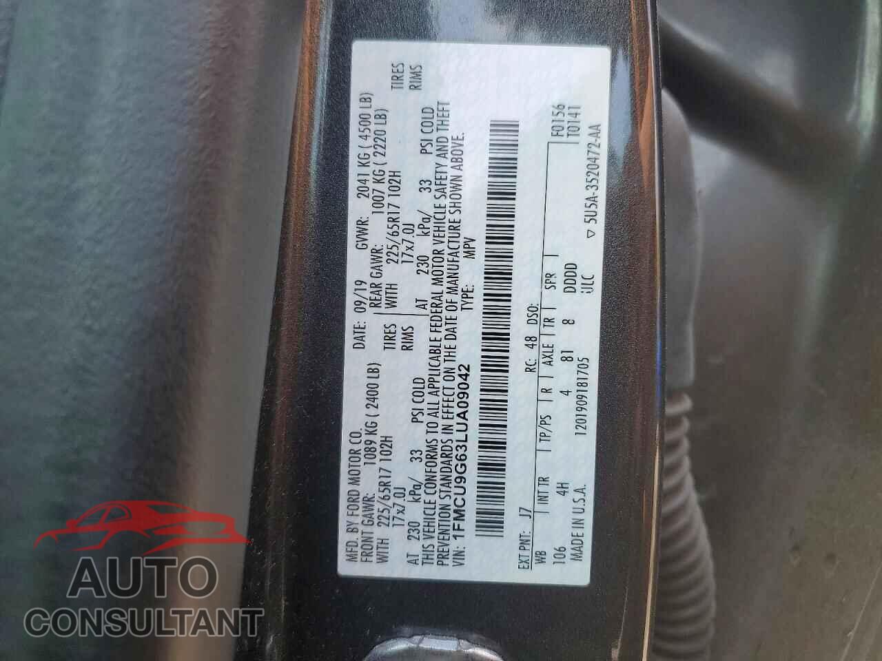 FORD ESCAPE 2020 - 1FMCU9G63LUA09042