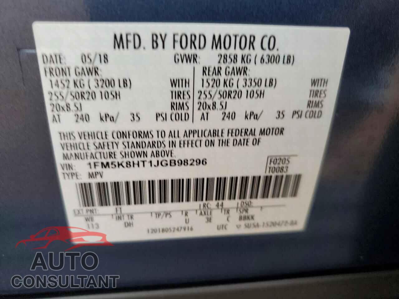 FORD EXPLORER 2018 - 1FM5K8HT1JGB98296