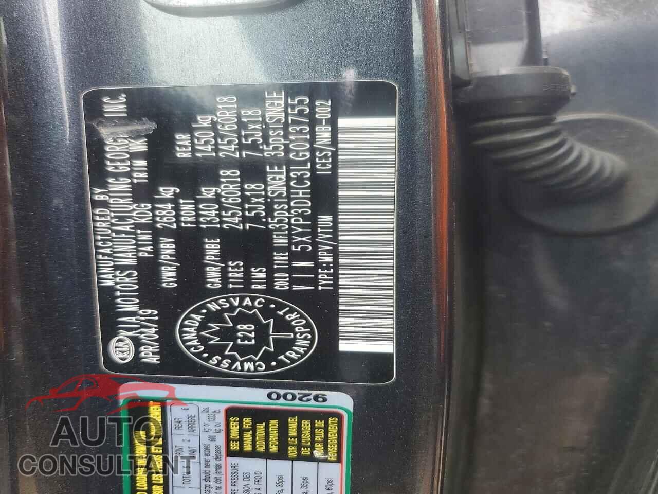 KIA TELLURIDE 2020 - 5XYP3DHC3LG013755