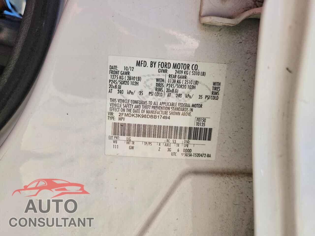 FORD EDGE 2013 - 2FMDK3K98DBB17494