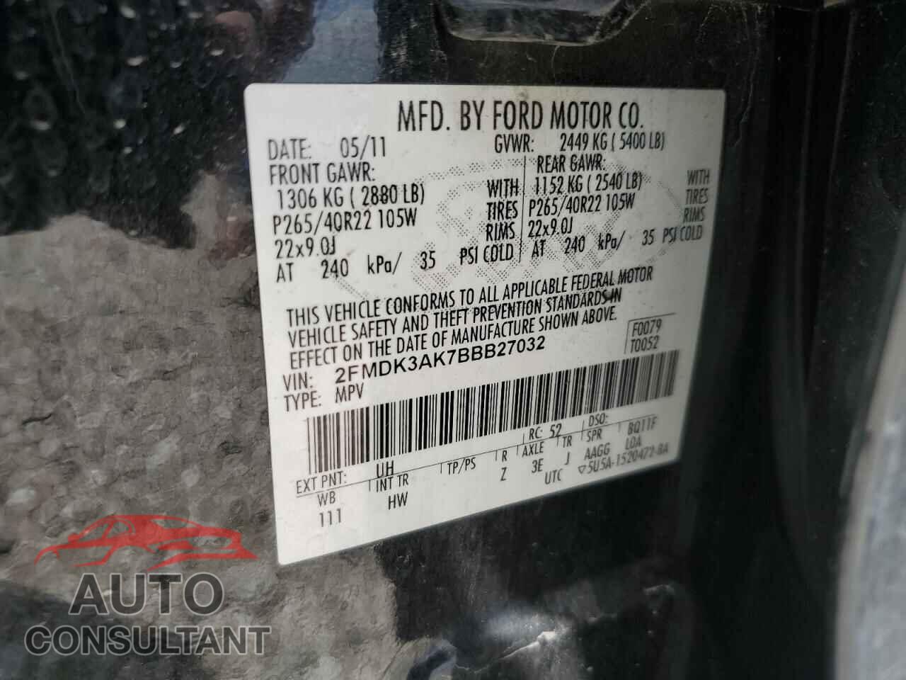 FORD EDGE 2011 - 2FMDK3AK7BBB27032