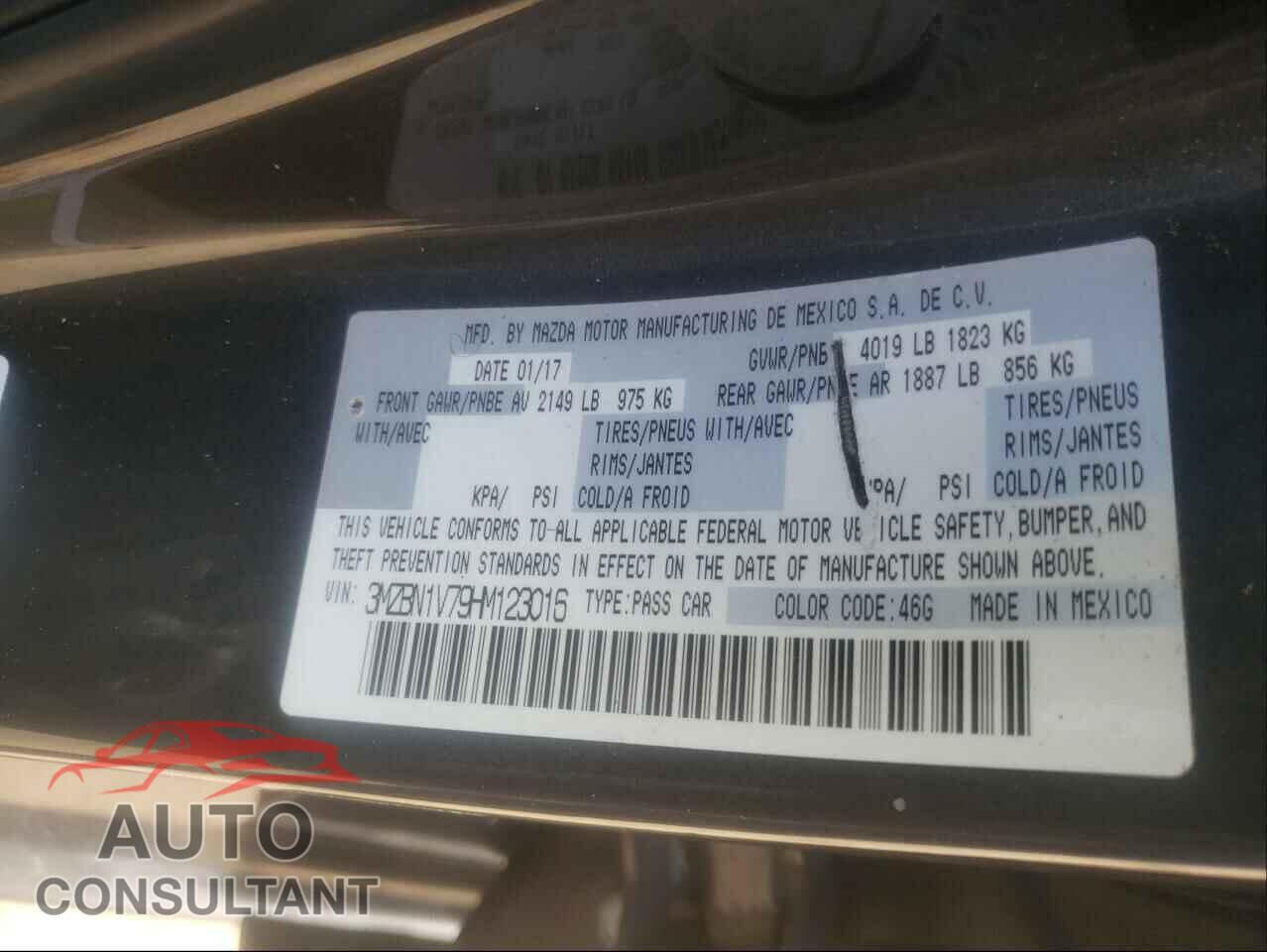 MAZDA 3 2017 - 3MZBN1V79HM123016