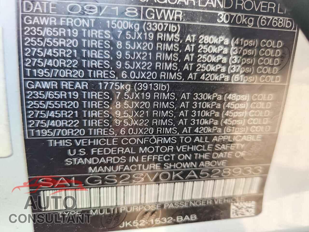 LAND ROVER RANGEROVER 2019 - SALGS2SV0KA528933