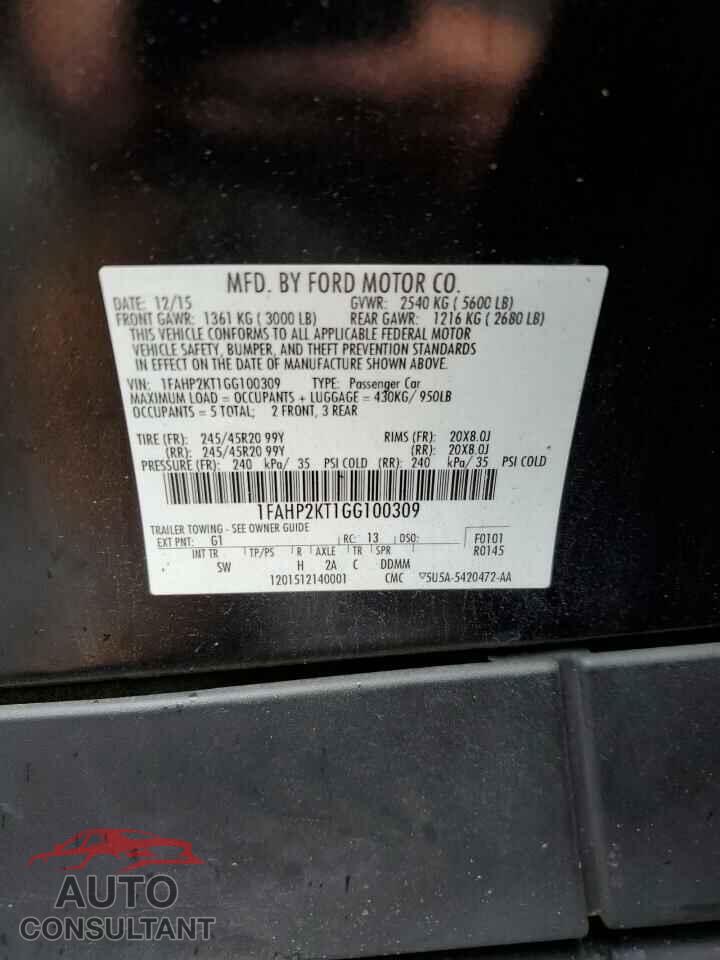 FORD TAURUS 2016 - 1FAHP2KT1GG100309