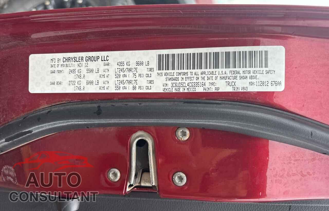 DODGE RAM 2500 2012 - 3C6UD5CL4CG335164