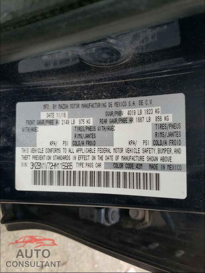 MAZDA 3 2017 - 3MZBN1V72HM115985
