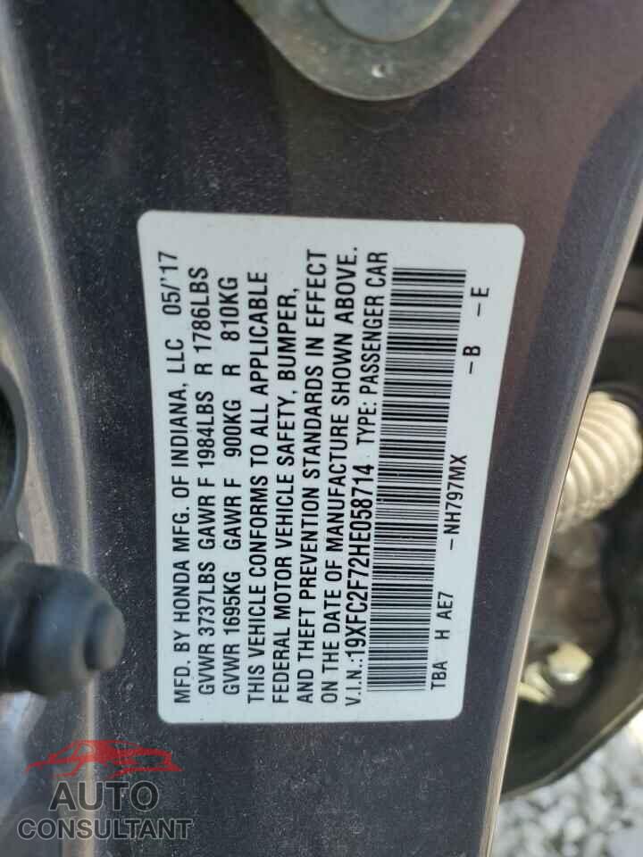 HONDA CIVIC 2017 - 19XFC2F72HE058714