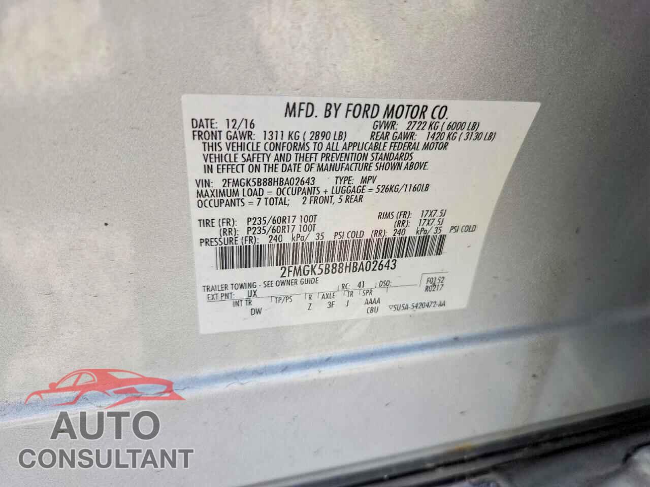 FORD FLEX 2017 - 2FMGK5B88HBA02643