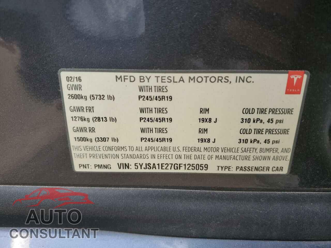 TESLA MODEL S 2016 - 5YJSA1E27GF125059