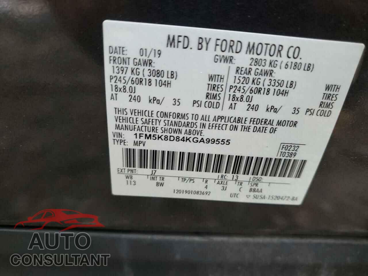 FORD EXPLORER 2019 - 1FM5K8D84KGA99555