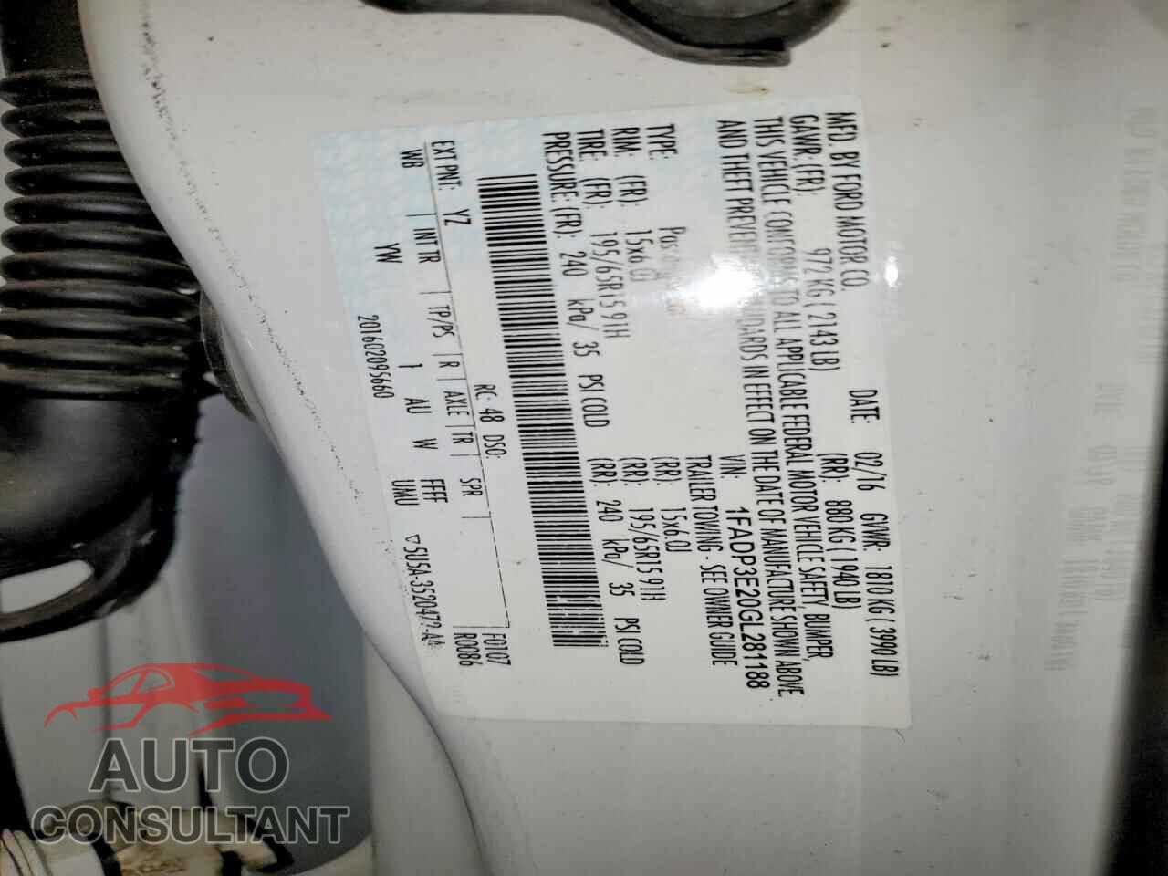 FORD FOCUS 2016 - 1FADP3E20GL281188