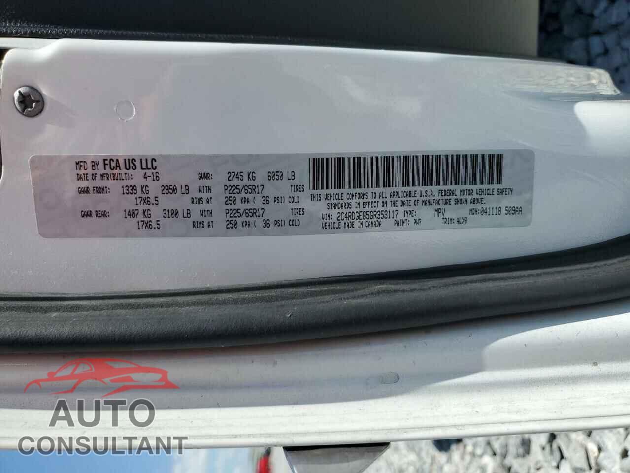 DODGE CARAVAN 2016 - 2C4RDGEG5GR353117