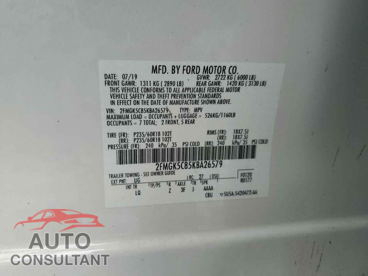 FORD FLEX 2019 - 2FMGK5C85KBA26579