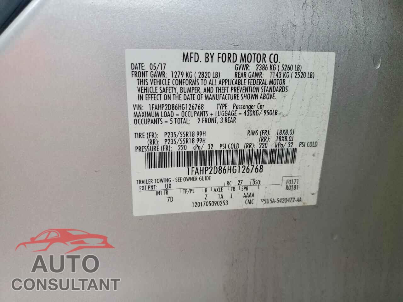 FORD TAURUS 2017 - 1FAHP2D86HG126768