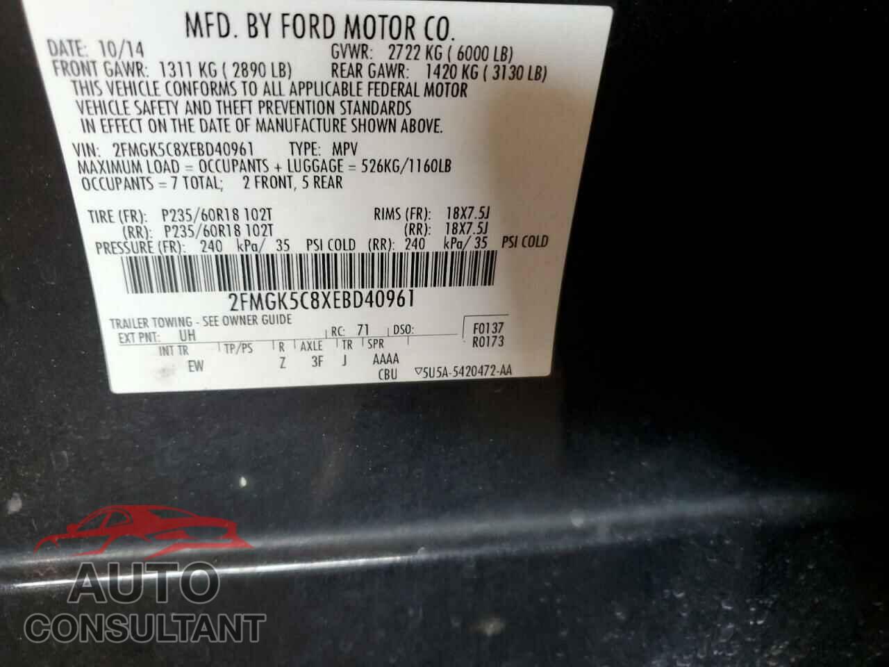 FORD FLEX 2014 - 2FMGK5C8XEBD40961