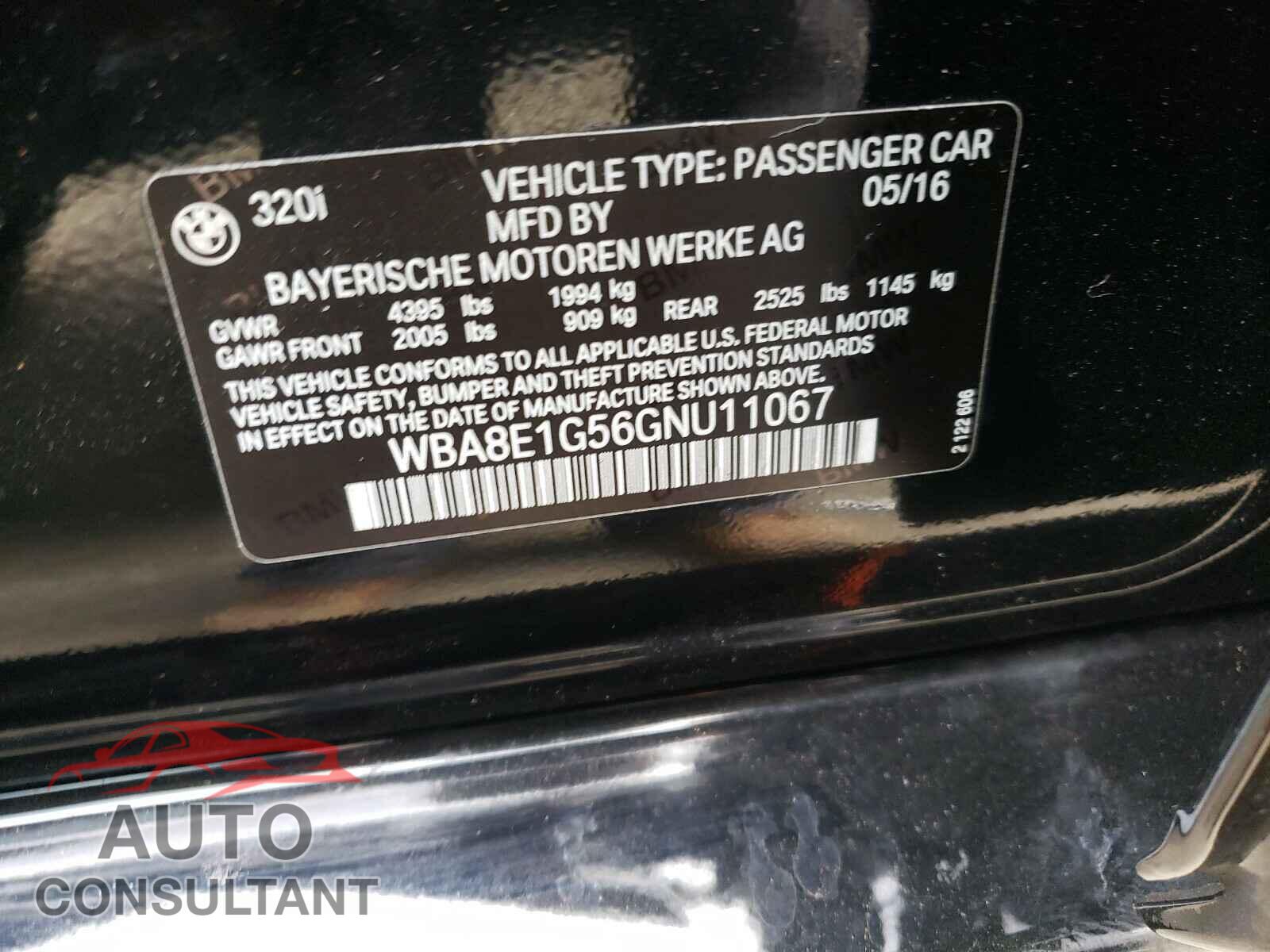 BMW 3 SERIES 2016 - WBA8E1G56GNU11067