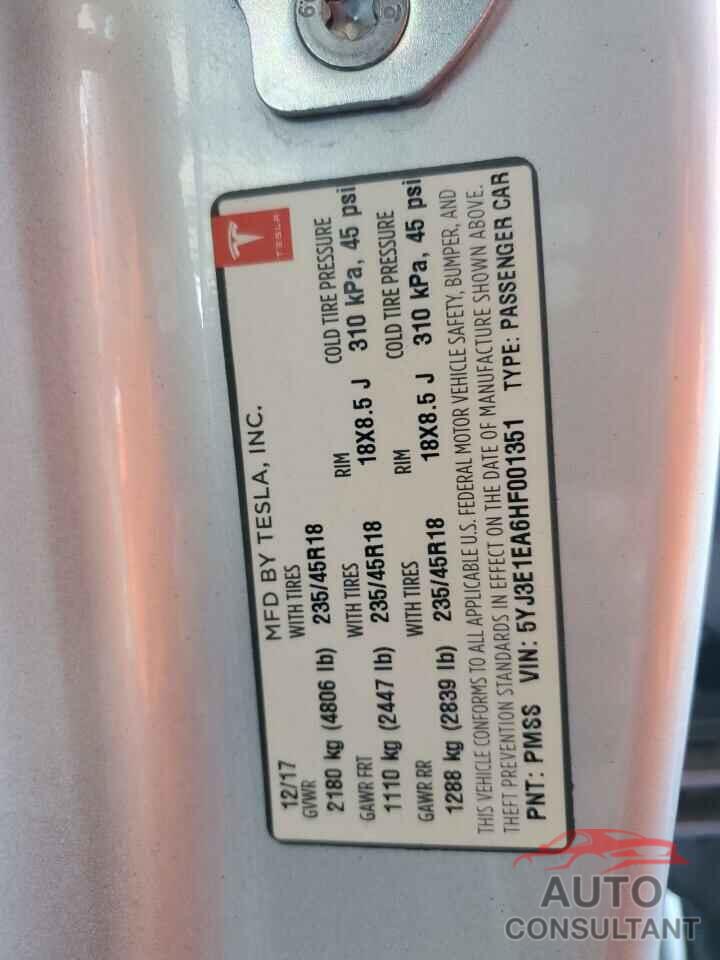 TESLA MODEL 3 2017 - 5YJ3E1EA6HF001351