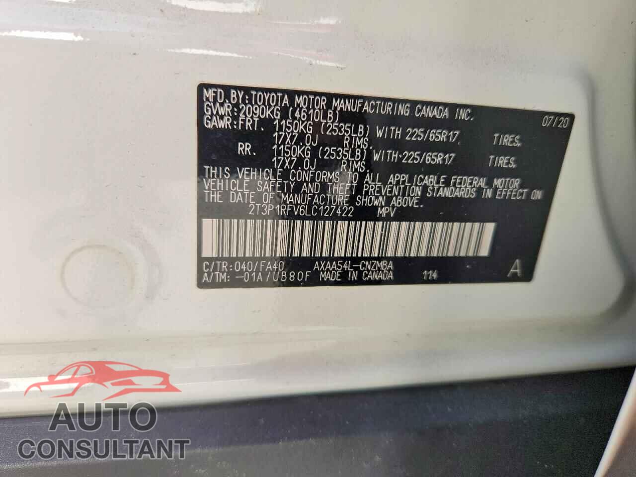 TOYOTA RAV4 2020 - 2T3P1RFV6LC127422