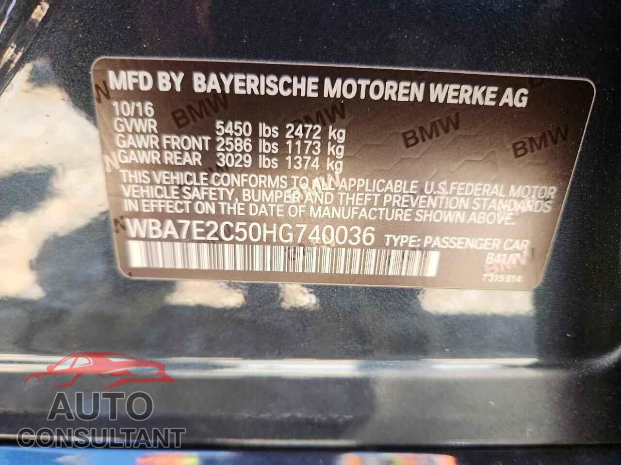 BMW 7 SERIES 2017 - WBA7E2C50HG740036