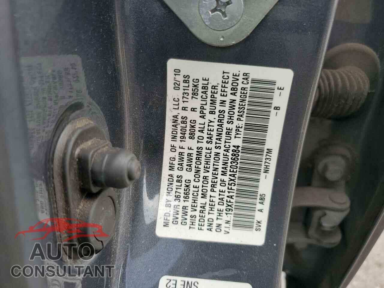 HONDA CIVIC 2010 - 19XFA1F5XAE036884
