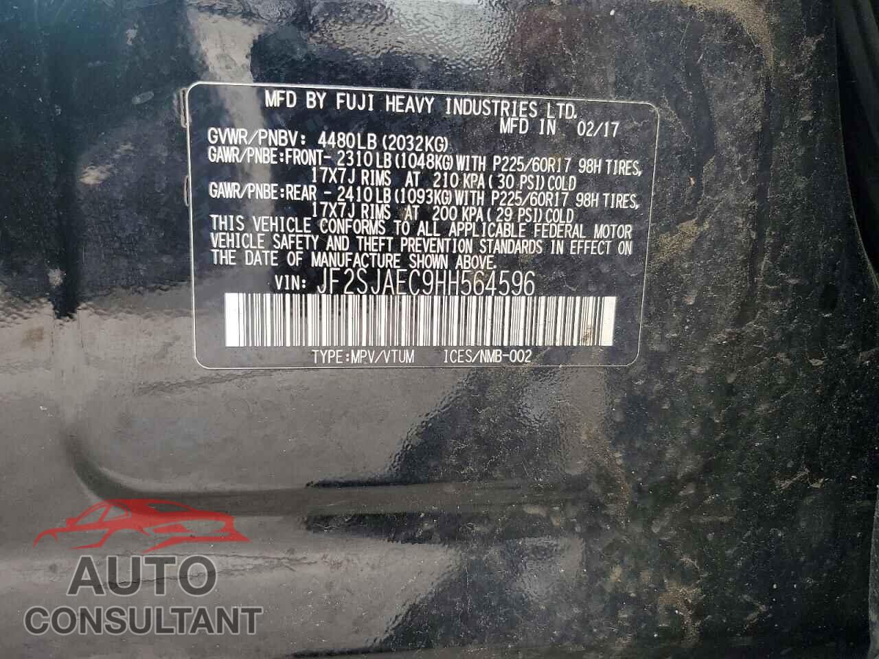SUBARU FORESTER 2017 - JF2SJAEC9HH564596