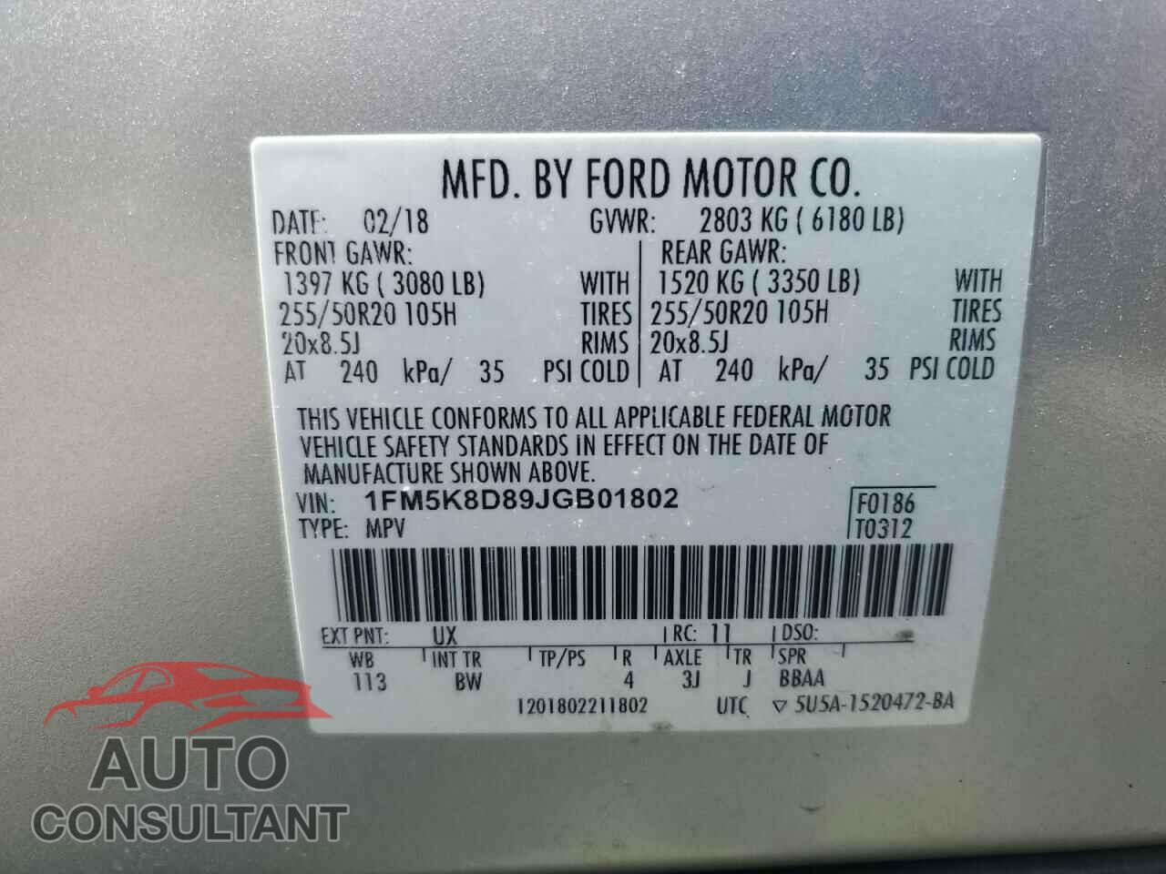 FORD EXPLORER 2018 - 1FM5K8D89JGB01802