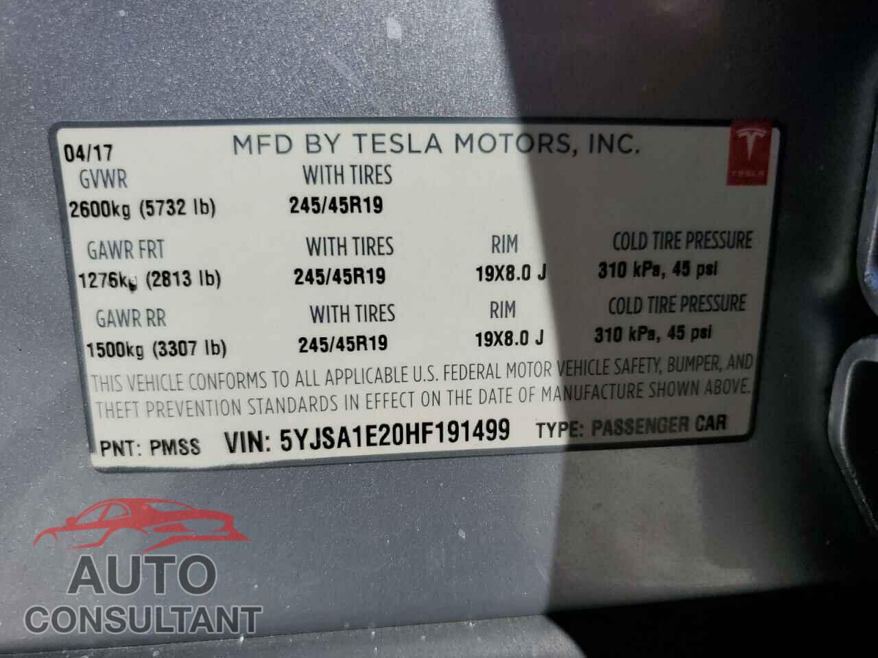 TESLA MODEL S 2017 - 5YJSA1E20HF191499