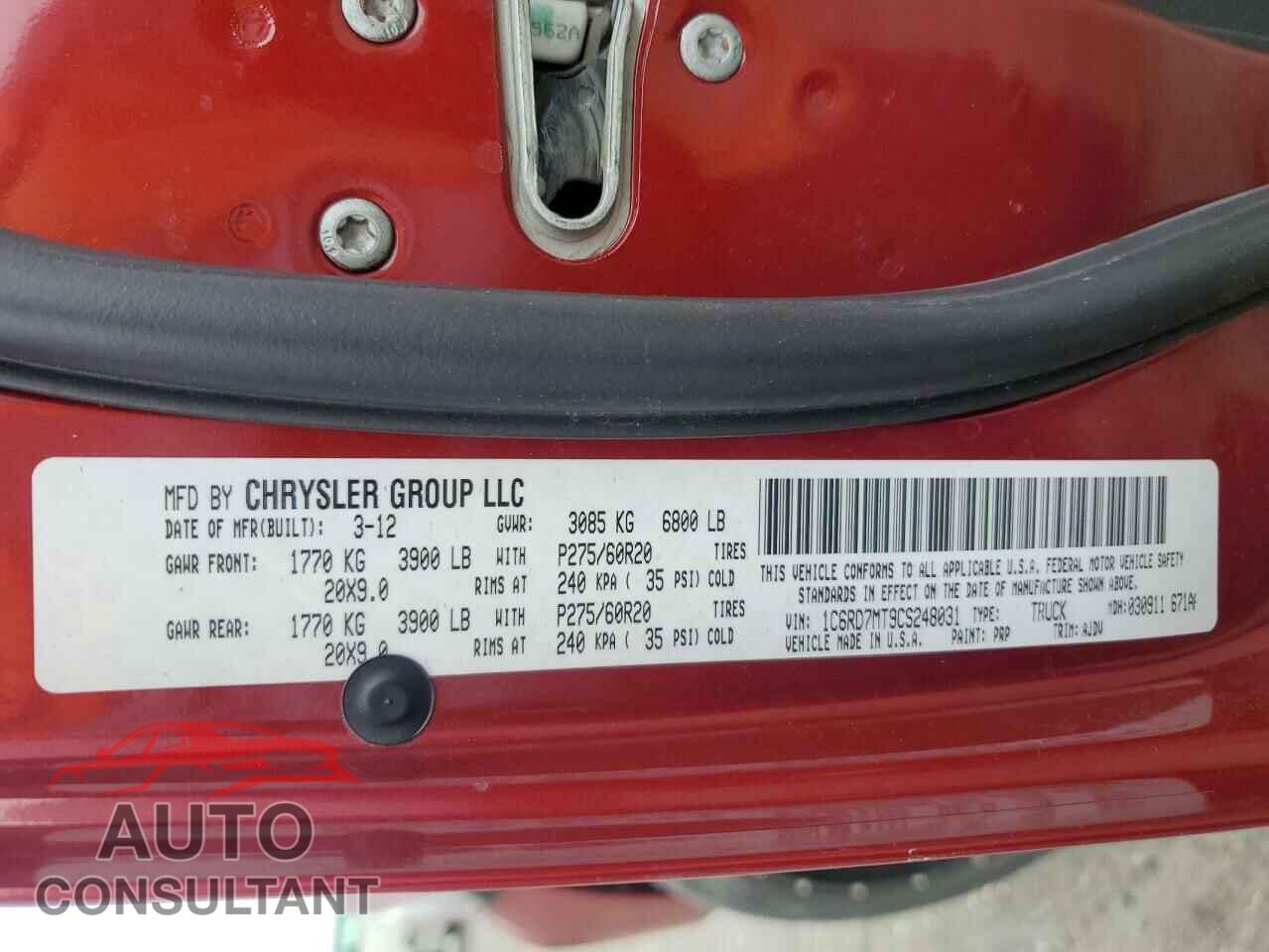 DODGE RAM 1500 2012 - 1C6RD7MT9CS248031