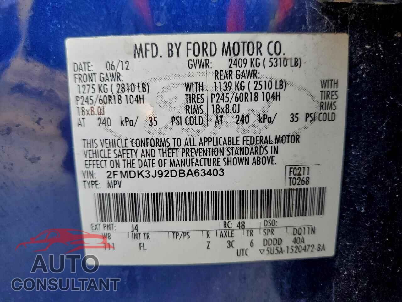 FORD EDGE 2013 - 2FMDK3J92DBA63403