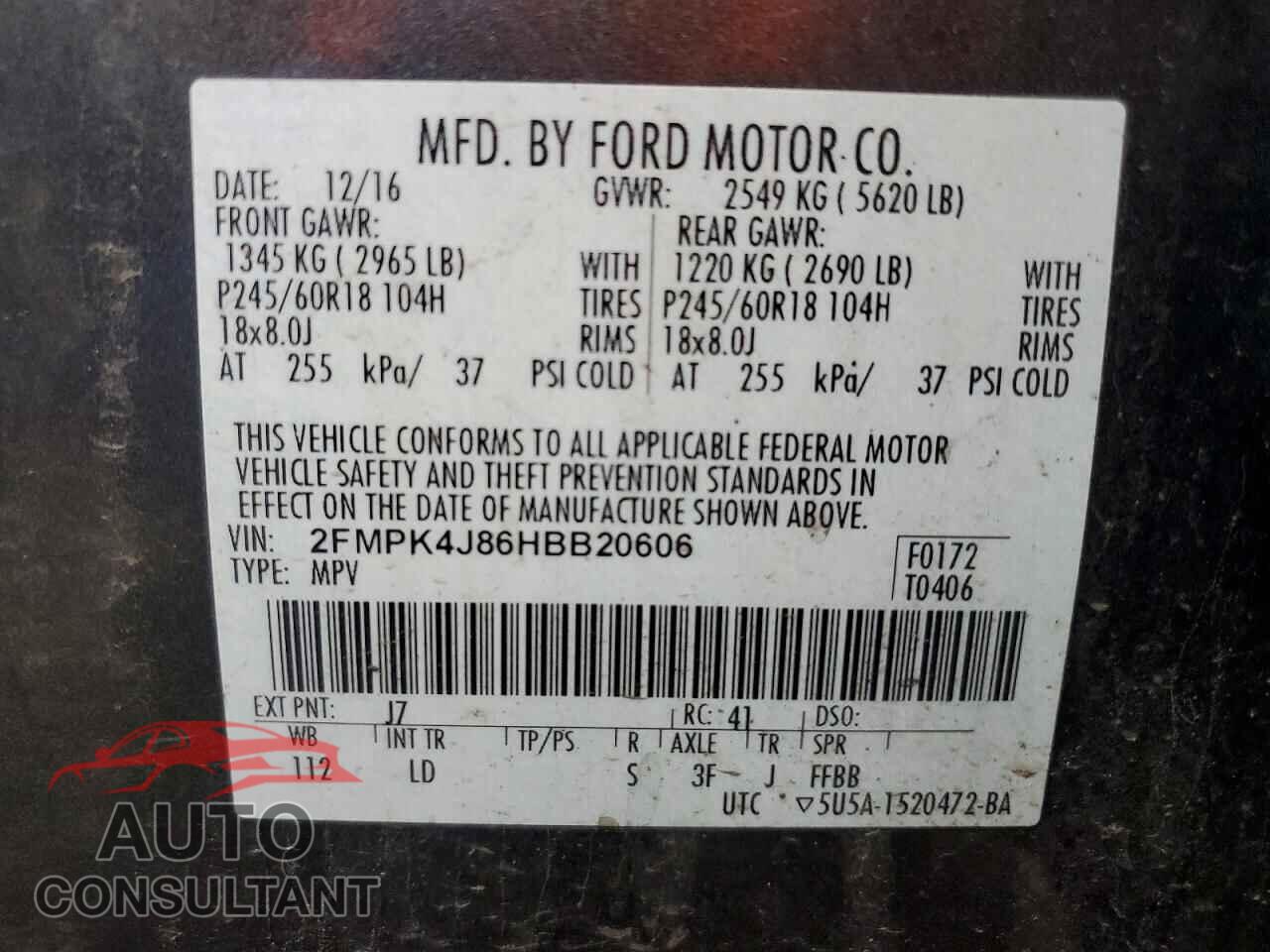 FORD EDGE 2017 - 2FMPK4J86HBB20606