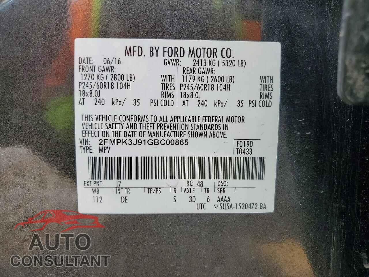 FORD EDGE 2016 - 2FMPK3J91GBC00865