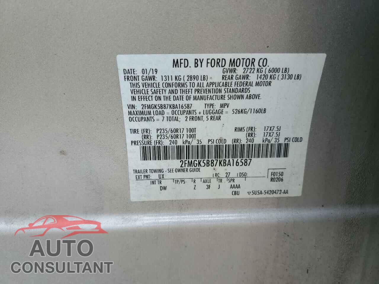 FORD FLEX 2019 - 2FMGK5B87KBA16587