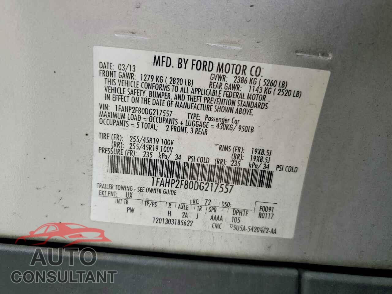 FORD TAURUS 2013 - 1FAHP2F80DG217557