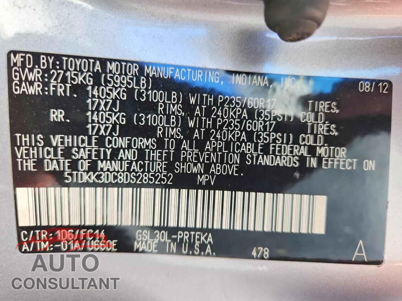 TOYOTA All Models 2013 - 5TDKK3DC8DS285252